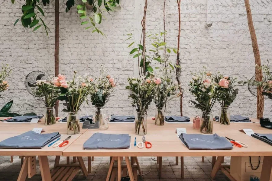 Dear J Flower workshop table setup