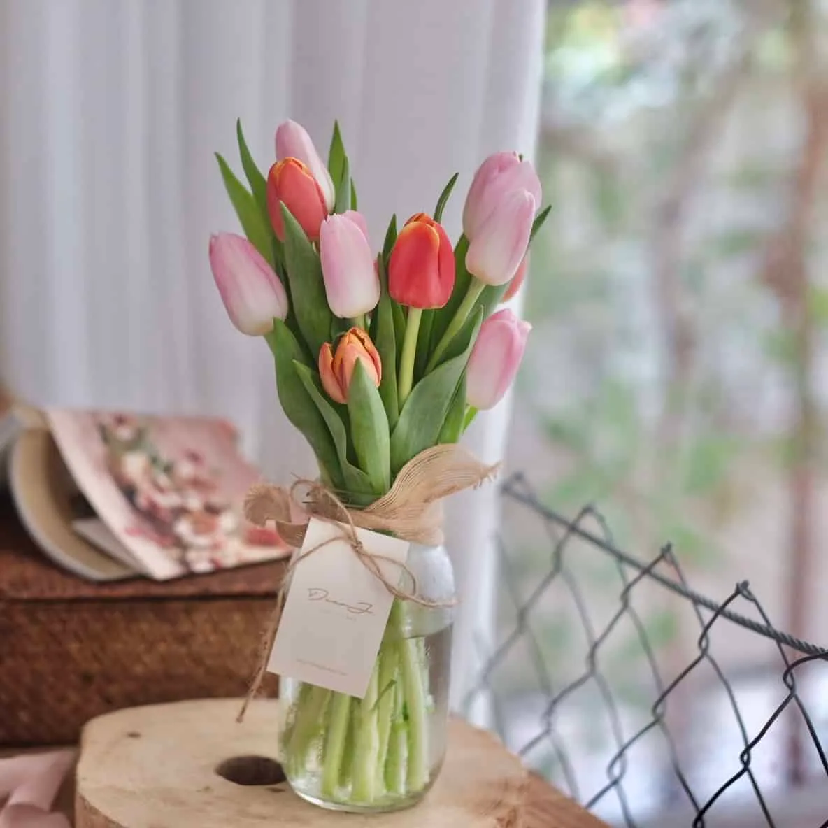 Mixed Color Tulips in Jar 4